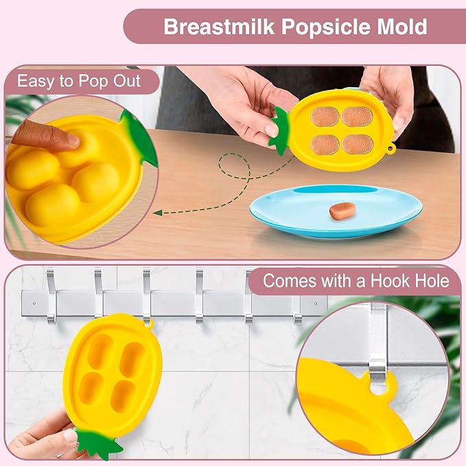 Baby Fruit Feeder with Mini Freezer Tray, Baby Teethers, Breastmilk Popsicle Molds for Teething Relief, Silicone Fresh Food Feeder for Safe Infant Self Feeding (Pig Pink)