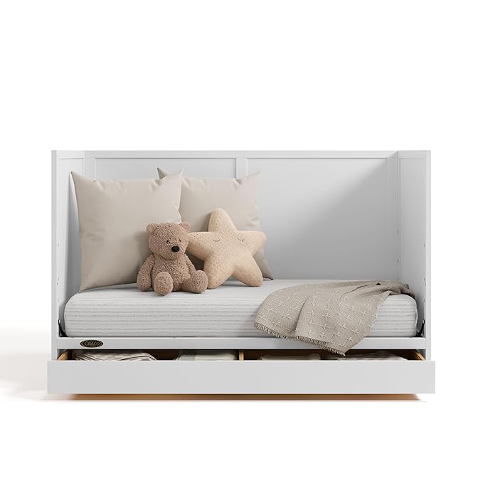 Graco Theo Convertible Crib with Storage Drawer (White) – GREENGUARD Gold Certified with Drawer, Converts to Toddler Bed, Fits Standard Crib Mattress