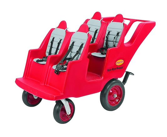 Children's Factory 4 Passenger Never Flat "Fat Tire" Bye-Bye Buggy, Red Daycare Multi-Passenger Buggy, 4 Seat Kids Commercial Stroller, Canopy Sold Separately