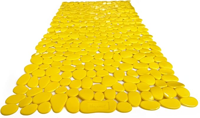 “Pebbles” Non-Slip Bathtub/Shower Mat 27.5”x14” Rectangular, Non-Toxic, Safe, Clean, Machine-Washable, Superior Grip & Drainage, Vinyl, for Smooth Floors ONLY, Opaque Yellow