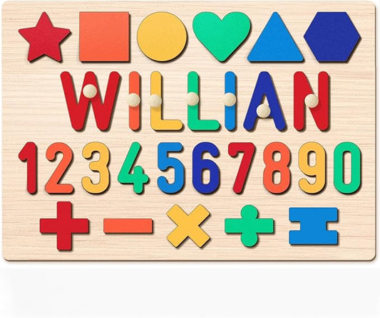 Personalized Name Puzzle for Kids, Custom Wooden Name Puzzle for Toddlers 1-3, Personalized Baby 1st Easter Gifts for Kids, Alphabet Puzzle Engraved Text On Back with Pegs, Toddlers Toys