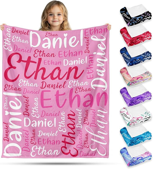 Ships Next Day, Custom Name Blanket for Kids Teen Girls Boys Adults - Printed in USA, Personalized Baby Blanket, Soft & Cozy Blankets Customized Easter Christmas Birthday Gifts for Toddlers Women Men