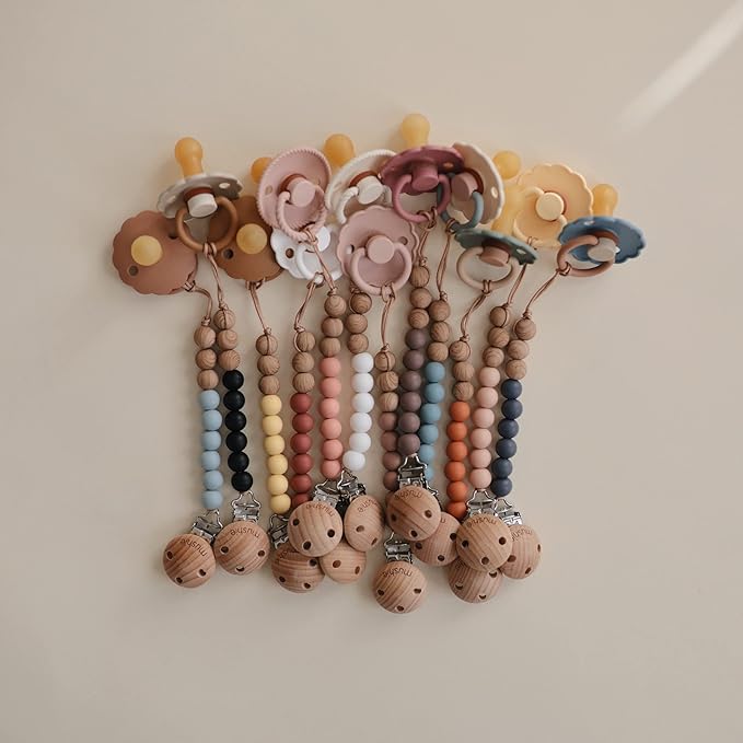 FRIGG Daisy Natural Rubber Baby Pacifier | Made in Denmark | BPA-Free (Rose Gold/Honey Gold, 0-6 Months) 2-Pack