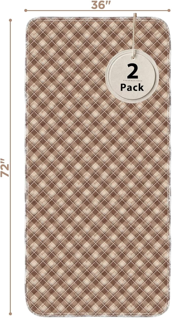 Non-Slip Bed Pads for Incontinence Washable (36" x 72"|2 Pack), Brown Grid, Waterproof Bed Pads, Bed Wetting Pads for Bed, Sofa, Floor, Resuable Underpads for Adults, Seniors, Pet