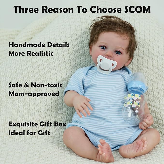 SCOM Reborn Baby Dolls Boy Meadow- 18 Inch Realistic Newborn Soft Weighted Cloth Body Adorable Poseable Real Life Doll with Accessories for 3+ Year Old Gifts, Pretend Play, Collection