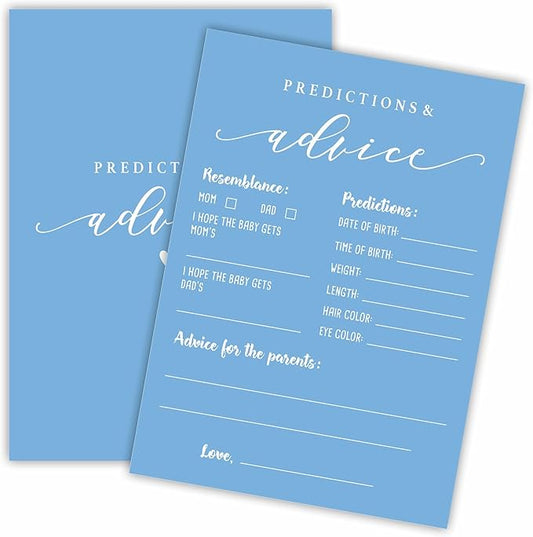 Predictions & Advice Baby Shower Game Cards - Minimalism Blue - 30 Double-Sided Fill In Style Game Cards For Gender Reveal, Baby Announcement, Party Games & Activity - C01