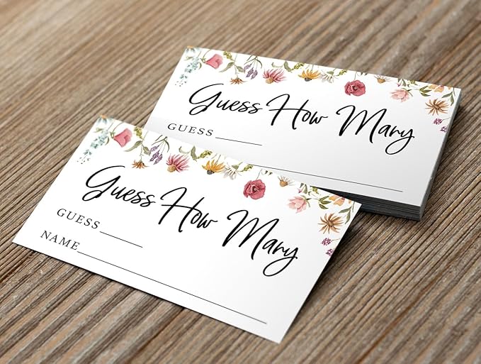 Printed Party Candy Jar Guessing Game (Set of 50), Wildflower Bloom Theme, includes Matching Table Display Sign