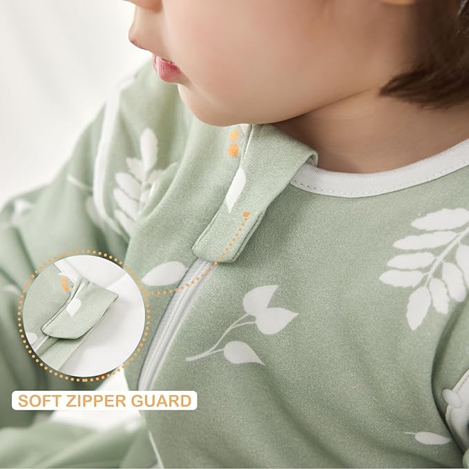 3.5 TOG Super Soft Thick Detachable Long Sleeves Sleep Sack with Feet, 100% Cotton Winter Warm Toddler Sleep Sack, Foliage, Size L