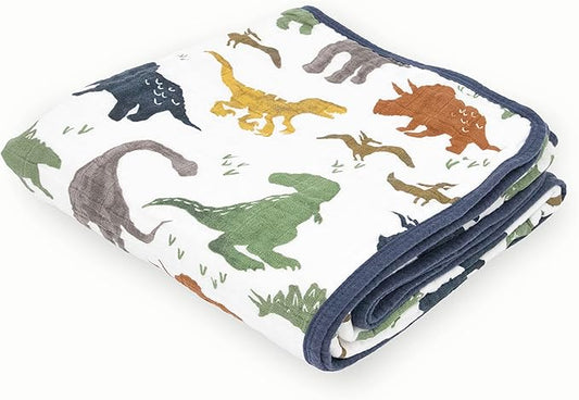 Little Unicorn Original Premium Cotton Quilt | Multi-Layered & Extra-Soft Muslin Fabric |for Babies & Toddlers (Dino Friends)