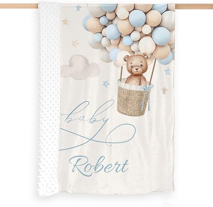 Personalized Baby Blanket for Boys Girls Bear Custom Baby Blankets with Name Dotted Backing Customized Gifts for New Mom Customize Baby Blanket for Kids Newborn Birthday
