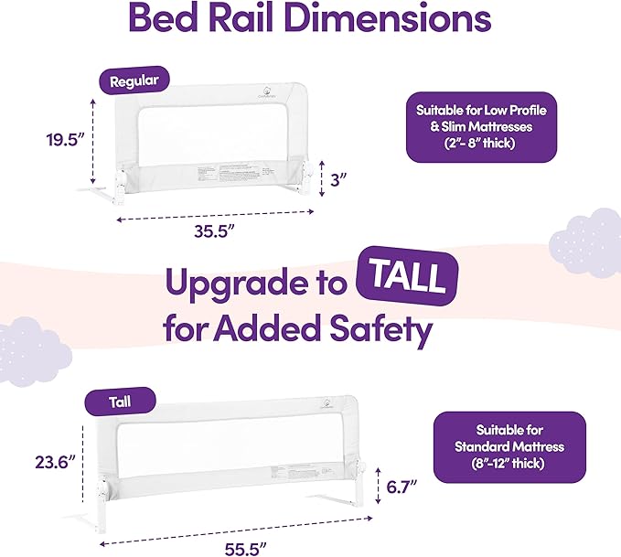 ComfyBumpy 2-Pack Bed Rail for Toddlers 35.5" L x 19.5" H | Toddler Bed Rails for Twin, Full & Toddler Mattress Size | Swing Down Rail Guard | Mattress Side Rail for Kids | White