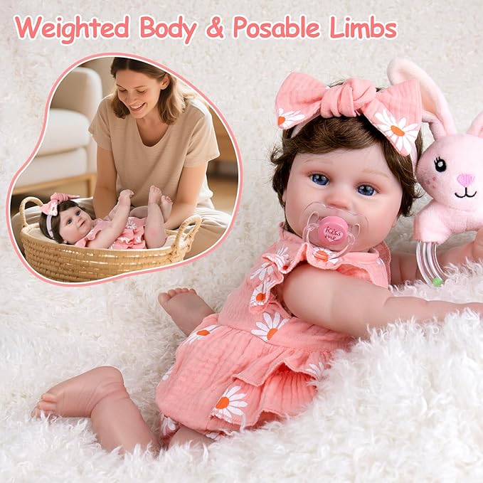 Aori Reborn Baby Dolls Girl - 20'' Lifelike Realistic Newborn Baby Weighted Cloth Body Baby Doll with Magnetic Pacifier & Feeding Accessories Collectible Reborn Toddler Doll Gift for Girls Kids 3+