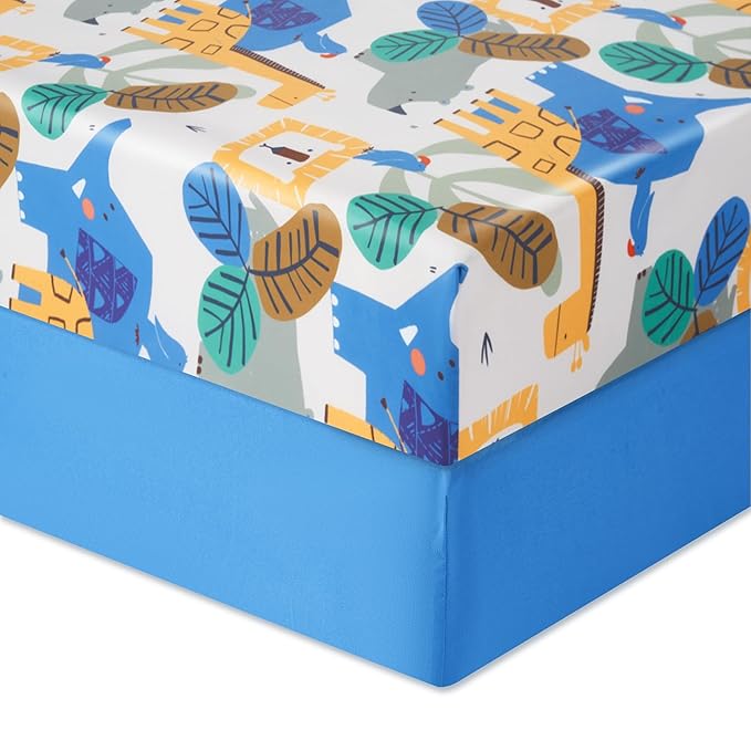 TILLYOU Baby Crib Sheets for Boys Girls, Super Soft Toddler Bed Sheets, 2 Pack Sheets for Standard Crib Mattress 28x52in, Animal Geometry