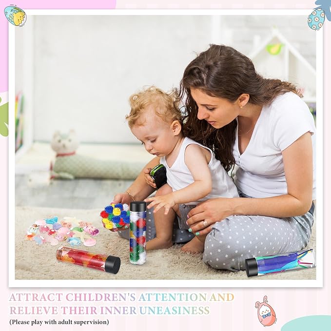 6 Pcs Sensory Bottles Kits for Kids 400 ml Plastic Bottles with Lids Glitter Sequins Accessories Seasons Containers for Relieving Toddlers 1-3 Kids Calm Down Anxiety Disturbed