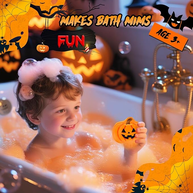 Halloween Bath Bombs Set for Kids, Boo Basket Stuffers for Women, Boys & Girls Spooky Celebration Gift, Handmade 6 Fun Shapes Hallowen Trick o Treat Party Favors for Kids