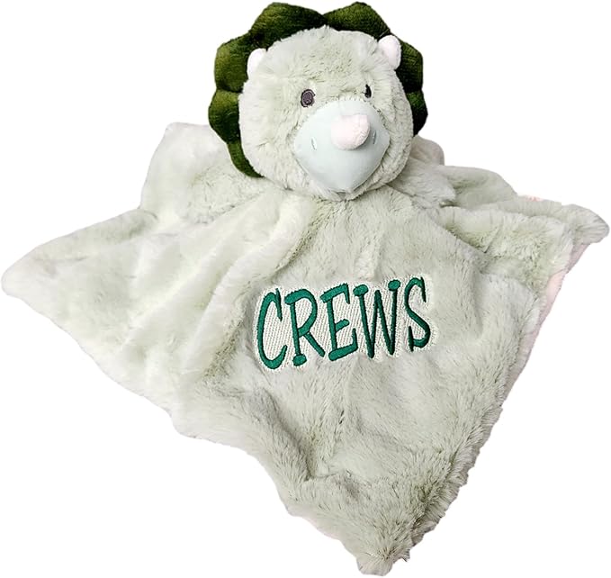 SONA G DESIGNS Custom Personalized Dinosaur Lovey Lovie Security Blanket with Rattle (Green Dino with Embroidered Name)