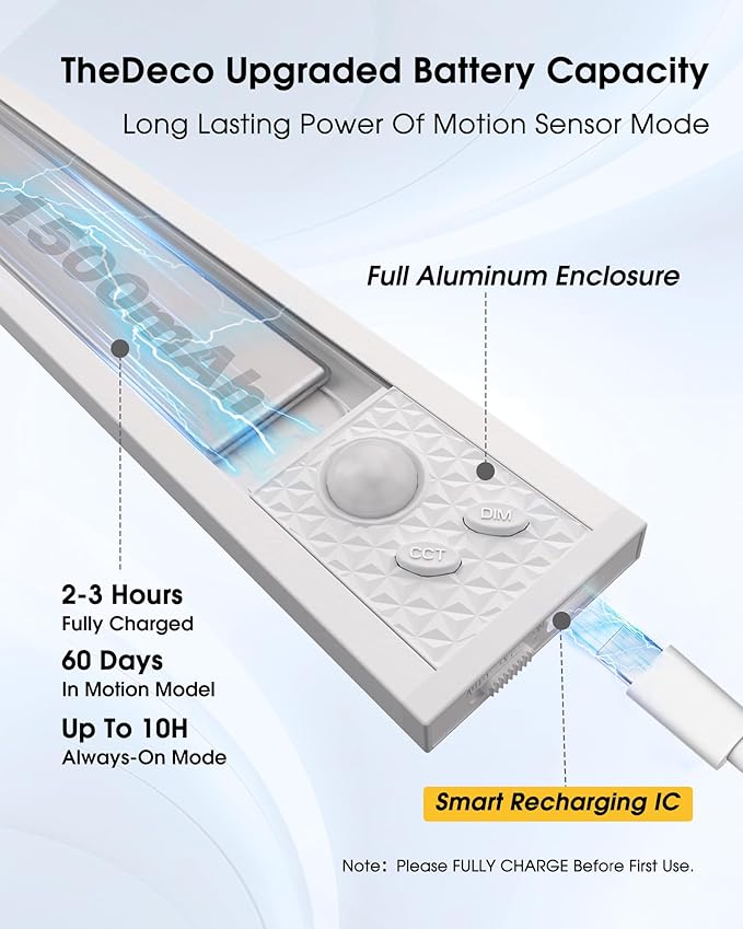 8 Inch Under Cabinet Lighting, 3Pack 5CCT Dimmable Closet Lights, Motion Sensor LED Lights of Battery Operated, Rechargeable Under Counter Light for Kitchen, Stairs, Bedroom, Wardrobe