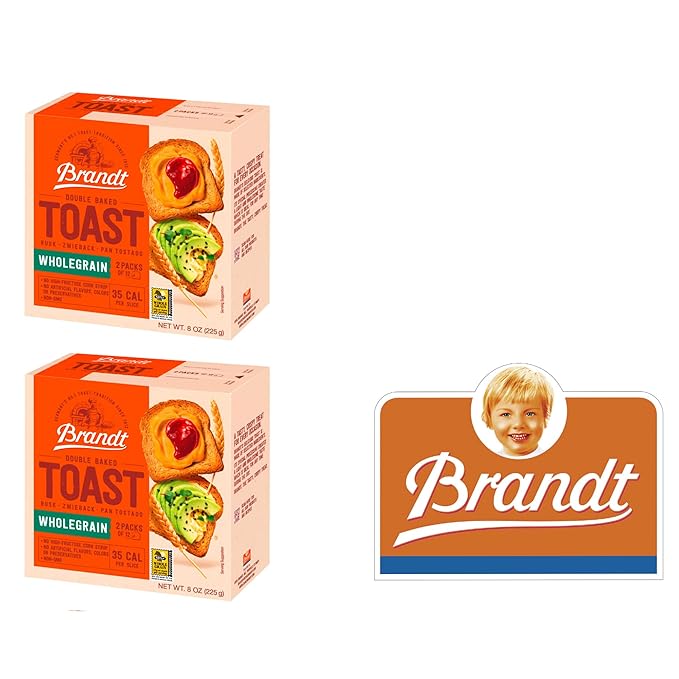 Brandt Toast, Zwieback, Rusk, Double Baked, 8 Ounces (pack of 2, Whole Grain)