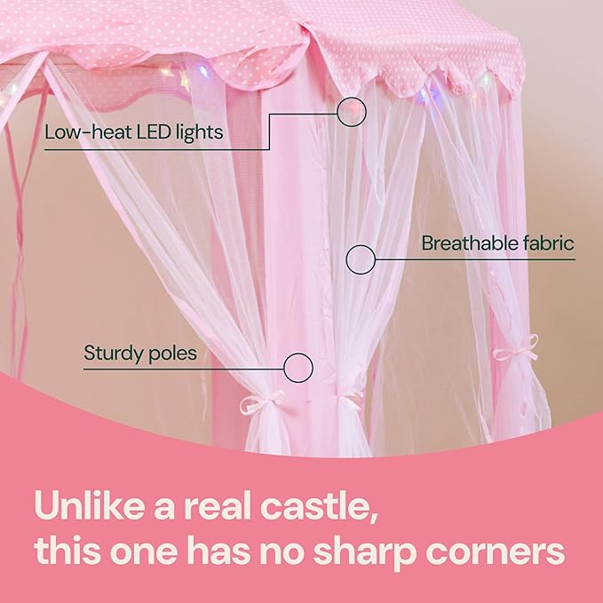 PLAYVIBE Princess Tent - 55 x 53 in Indoor Playhouse - Kids Tent with Starry LED Lights & Toddler Playhouse