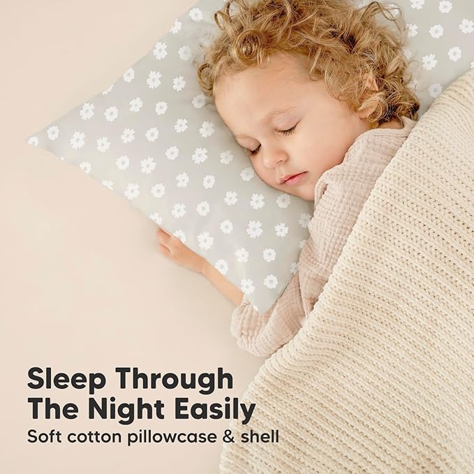 Toddler Pillow with Pillowcase - 13x18 My Little Dreamy Kids Travel Bed Pillows for Sleeping, Organic Cotton Small Pillowcase, Soft & Breathable, Machine Washable, Toddlers 2-5 Years Old (Meadow)
