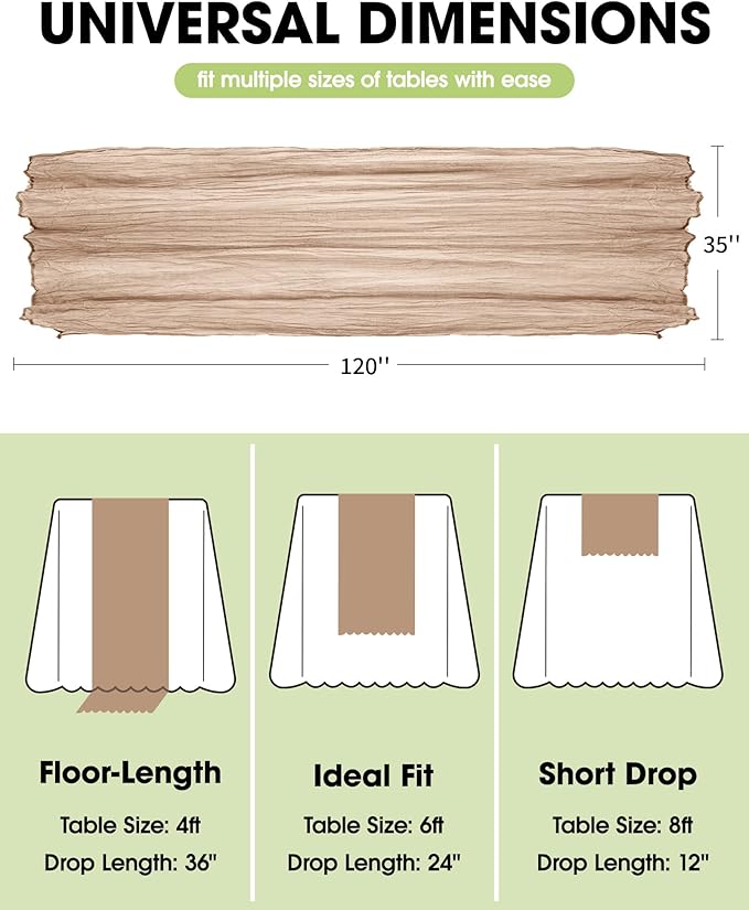 Pureegg 6-Pack Cheese Cloths Table Runner, 120'' Boho Table Cloth Decorations for Party, Baby Shower, Wedding and Farmhouse, Fabric Room Decor, Nude