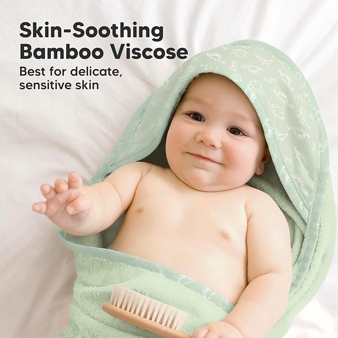 KeaBabies Hooded Baby Towel for Newborn - Viscose Derived from Bamboo Large Baby Bath Towels with Hood for Boys, Girls, Toddler, Extra Absorbent & Soft Newborn Bath Essentials (Dinos)