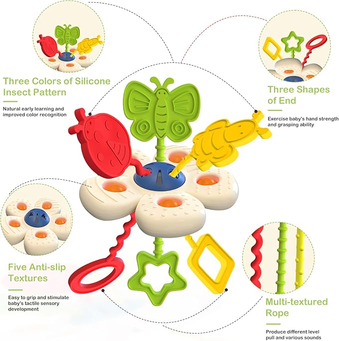 Baby Sensory Chew Toy for 6-12-18 Months, Soft Silicone Popper Pull String Travel Toys for Car Seat, Early Develop Fine Motor Skills & Vision, Learning Gift for Newborn Infant Toddler Boys Girls