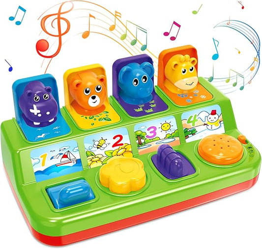 Musical Pop-Up Cause and Effect Toys with Light & Music for 1-3 Year Olds, Baby Interactive Toy with Animal Sounds, Ideal Gifts for Babies Boys Girls