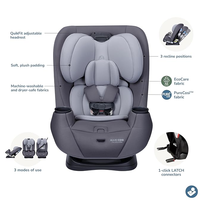 Maxi-COSI Pria All-in-One Convertible Car Seat, Infant to Toddler Car Seat, Easy-Install Harness, Machine-Washable Cover, 5-100 lbs, Sea Salt