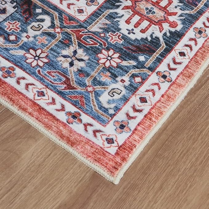 Dripex Vintage Washable Area Rug - 2x4 Indoor Door Mat Oriental Medallion Accent Throw Rug Distressed Foldable Non-Slip Low-Pile Bathroom Kitchen Rug for Entryway Laundry Room Living Room Bedroom