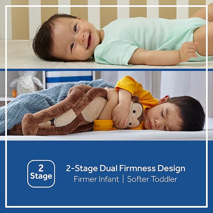 Sealy Baby Orion Antibacterial 2-Stage Breathable Crib Mattress, Toddler Bed Fit, Lightweight, Waterproof, Non-Toxic, GREENGUARD Gold Certified, USA Made, Safety & Quality Tested, 52x28
