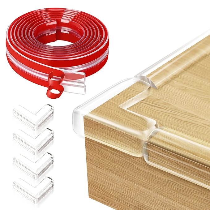 Edge Protector Baby Proofing Corner Protectors Clear Corner Guards Silicone Child Safety Edge Covers Bumper for Table, Cabinets, Crib, 6.6 ft x 1.2 inch Sharp Edge Protector with 4 Pack Corner Guards