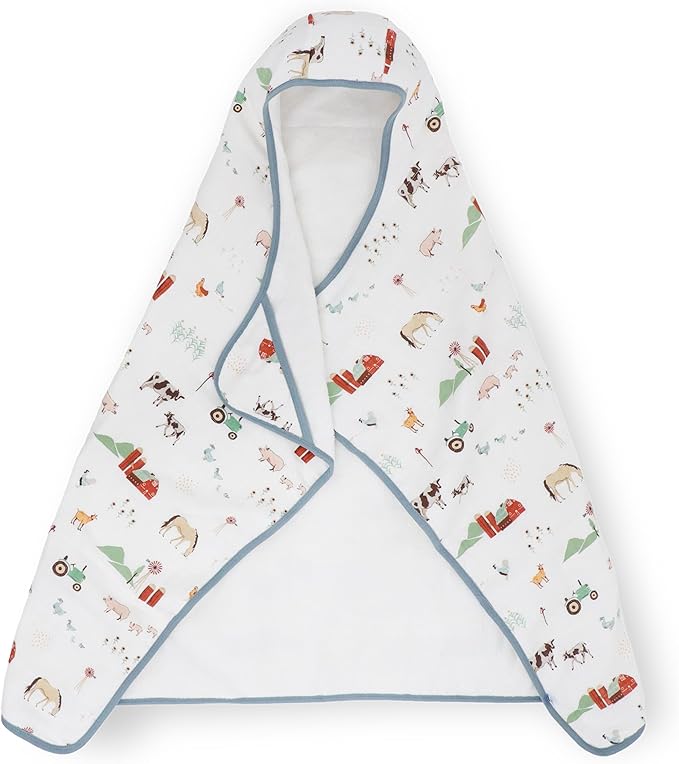 Little Unicorn Premium Hooded Bath Towel| Absorbent Cotton & Terry Blend | Larger Size, 1-6 Years (Farmyard)