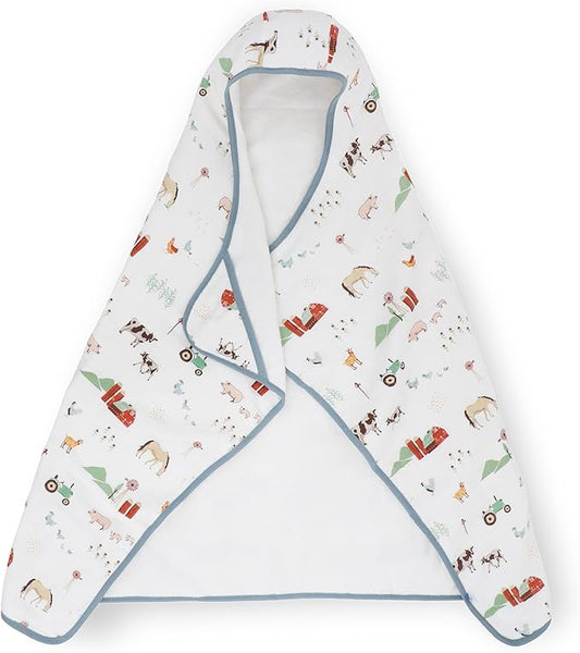 Little Unicorn Premium Hooded Bath Towel| Absorbent Cotton & Terry Blend | Larger Size, 1-6 Years (Farmyard)