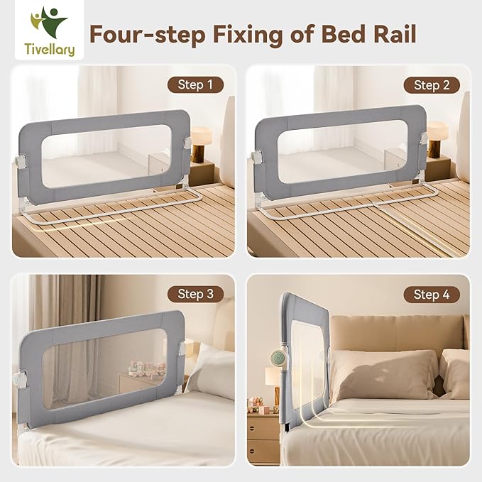 Reinforced Bed Rail for Toddlers – 59’’ Extra Long Safety Guard with Thickened Material, Adjustable & Folding Bed Rails for Twin, Full, Queen, King Beds