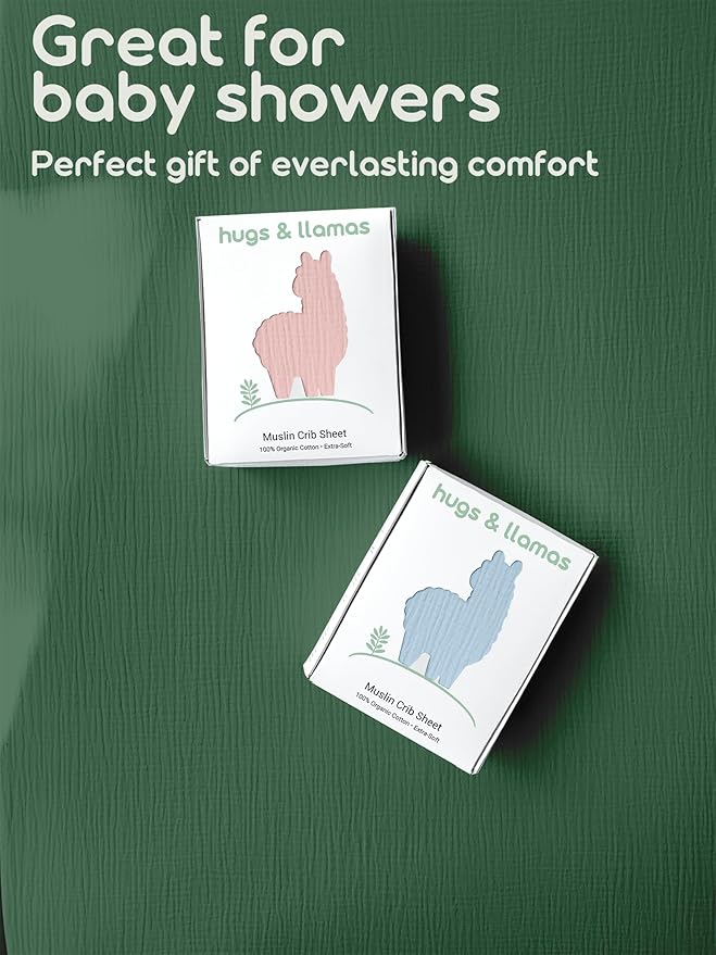 Hugs & Llamas | 100% Organic Cotton Muslin Fitted Crib Sheet | Baby Crib Sheets for Boys & Girls - Neutral (Meadow Mist)