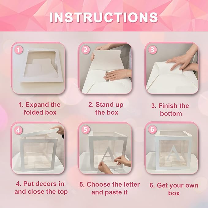 White Transparent Balloon Boxes, Clear Baby Boxes with 78 Letters for Custom Name, Balloon Box Blocks Backdrop for Bride Shower Baby Shower Birthday Boy Girl Gender Reveal Graduation Party Decor, 5PCS
