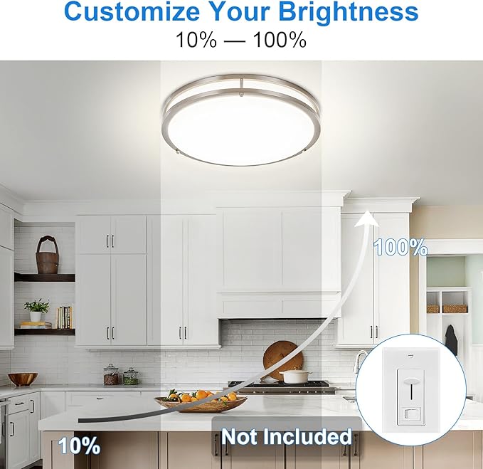DLLT Flush Mount LED Ceiling Light: 16 Inch 5CCT (3000K-6000K) & Dimmable Ceiling Light Fixtures for Bedroom Hallway - 36W Modern Brushed Nickel Super Bright Kitchen Lighting Fixtures Ceiling