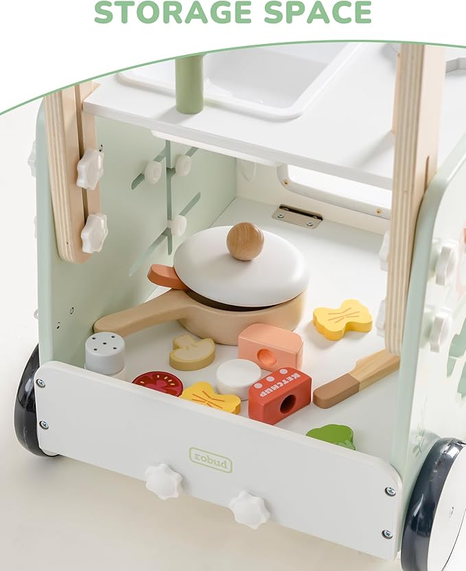 ROBUD Wooden Baby Push Walker, Learning Walking Toys, Adjustable Height Baby Walker with Decelerator, Montessori Toys for Baby 12 Months+, WRP24