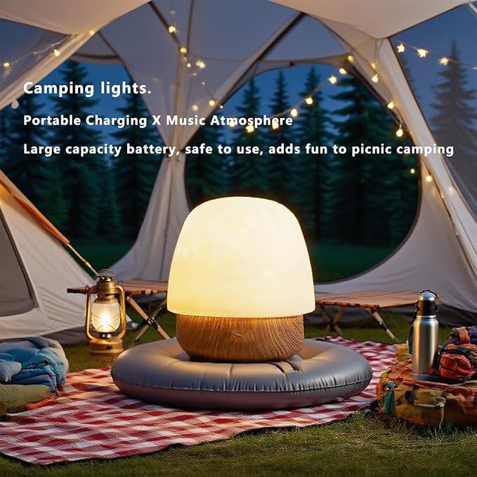 Lunie Light - Night Light & Bluetooth Noise Machine with Ocean Wave Projector, Speaker, Lampshade & Remote - 4 White Noise, 16-Color Touch Dimming for Sleep & Relaxation (Walnut)
