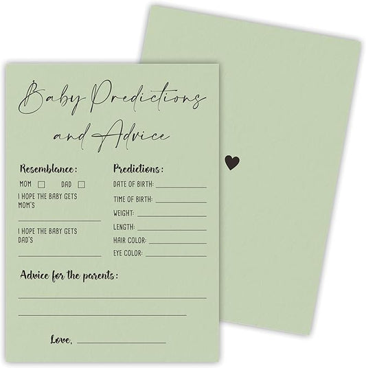 30 Pcs Minimalist Green Baby Shower Game Cards, Baby Predictions And Advice Game, Baby Shower Games To Play With Family And Friends, Gender Reveal Party Supplies - A01