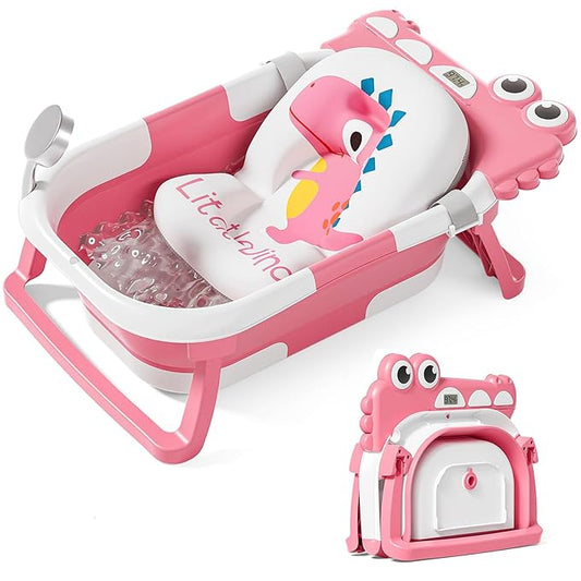 TPN Collapsible Baby Bathtub, Baby Bath Tub with Soft Cushion & Real-Time Thermometer, Baby Bathtub Infant to Toddler Tub (0-36 Months), Portable Newborn Travel Bath tub