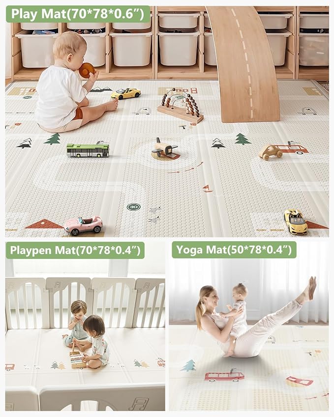 Baby Play Mat 50"*78" Foldable Foam Baby Play Mat for Floor Reversible Waterproof Playmats for Babies Boy and Toddlers Infants Edge Reinforcement Crawling Mat for Indoor&Outdoor&Travel