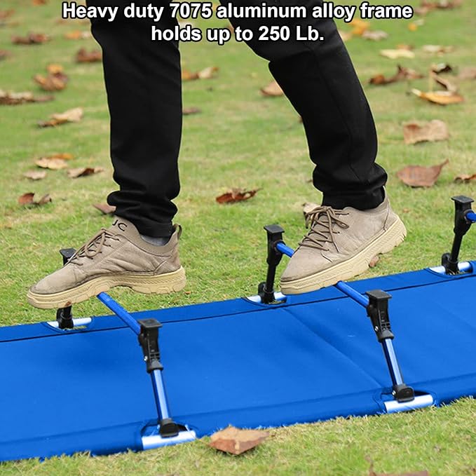 Kids Camping Cot and Toddler Travel Bed | Lightweight and Compact Cots for Sleeping | Portable Folding Cot for Toddler, Kids, Youth and Even Adults (Blue, 63" x 23.5")