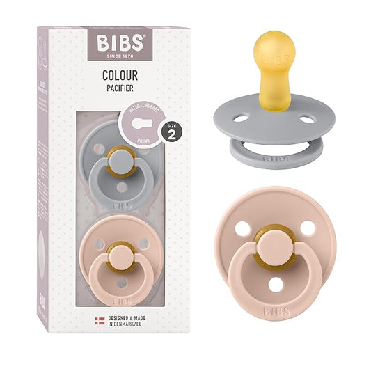 BIBS Pacifiers Colour Collection | Natural Rubber Baby Pacifier | Set of 2 BPA-Free Soothers | Made in Denmark | 6+ Months (Pack of 2) | Cloud/Blush