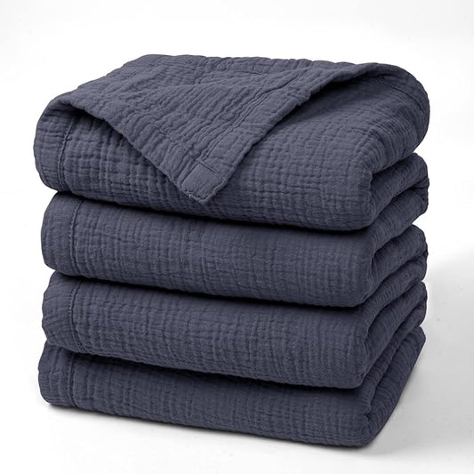 lulumoon Muslin Blankets for Adults 55”x75” - Kids Couch Throw Blanket for Boys - Light Weighted Organic Muslin Quilt for Sofa and Bed (Blue)