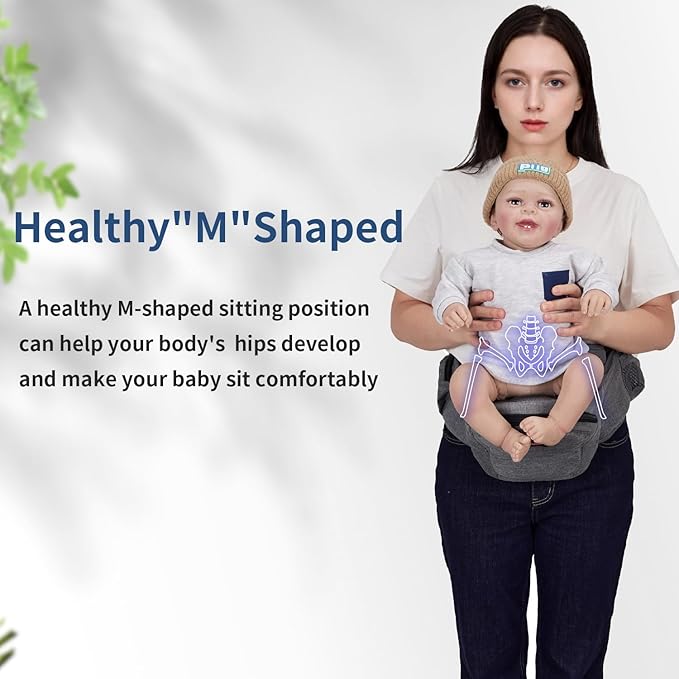 Baby Carrier with Hip Seat, Newborn to Toddler, Adjustable Extended, Ergonomic M Position Baby Carrier with Multiple Pockets 7-40lbsfor dad and mom, Grey