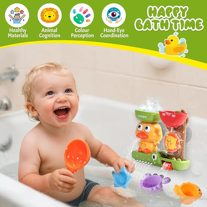 Baby Bath Toys for Kids Ages 1-3 Interactive Toddler Bath Toys Mold Free Duck Sensory Bathtub Water Shower Toys with 3 Stacking Cups for 12+ Months Boys Girls Gifts