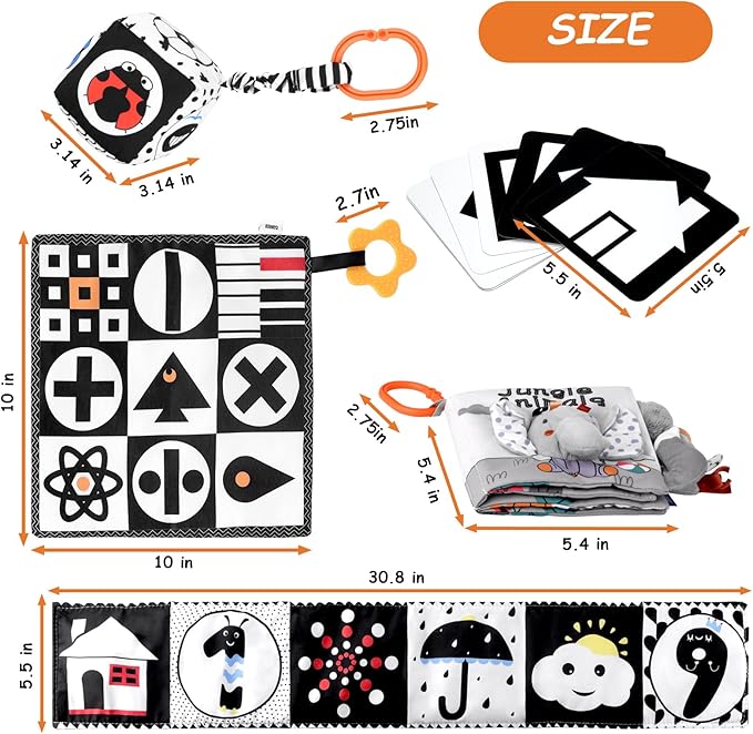 5 in 1 Black and White High Contrast Baby Toys 0-3 Months for Newborn, Tummy Time Toys Montessori Toys for Babies 0 3 6 9 Months - Infant Sensory Soft Book Toys for Babies Girls Boys Baby Gifts