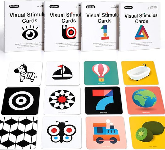 beiens High Contrast Baby Flashcard, 80 Pcs 160 Page Black White Colorful Visual Stimulation Learning Activity Card for Babies Ages 0-3-6-12-36 Months, 5.5'' x 5.5'' Newborn Infants Toys Gift
